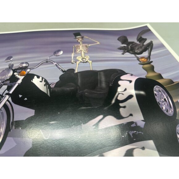 LE GM Harley Davidson motorcycle print artwork signed 4/50 skeliton16x12" READ - Picture 4 of 6